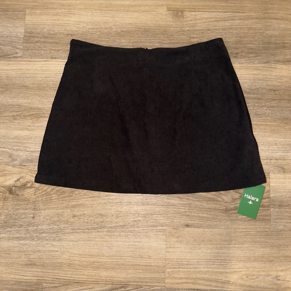 Halara Black Corduroy 2-in-1 A-Line Mini Skirt High Waisted XL CS4DY